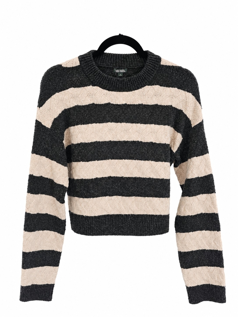 Wild Fable Grey and Cream Striped Cropped Crewneck Sweater